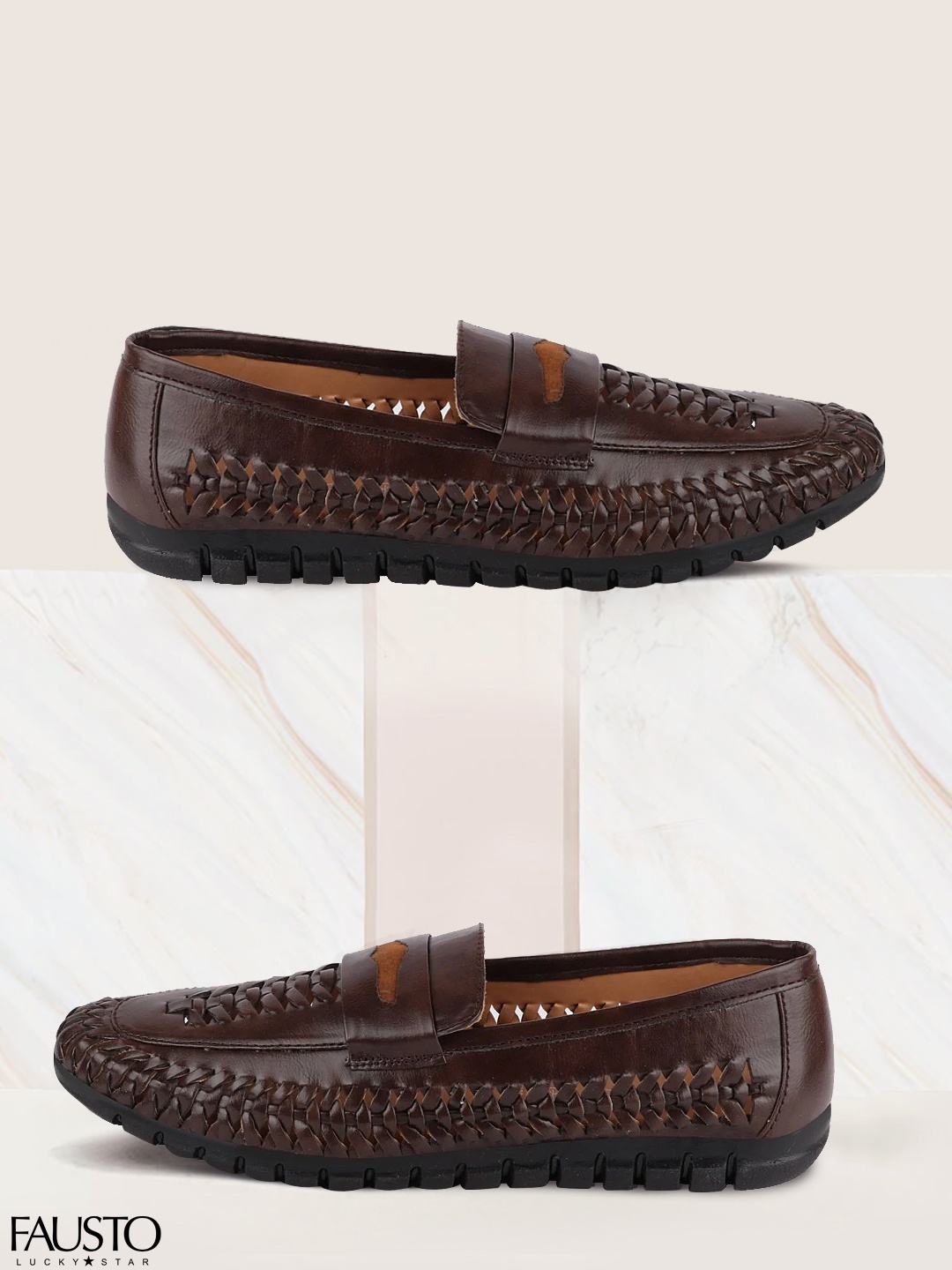 

FAUSTO Men Brown Textured Formal Loafers