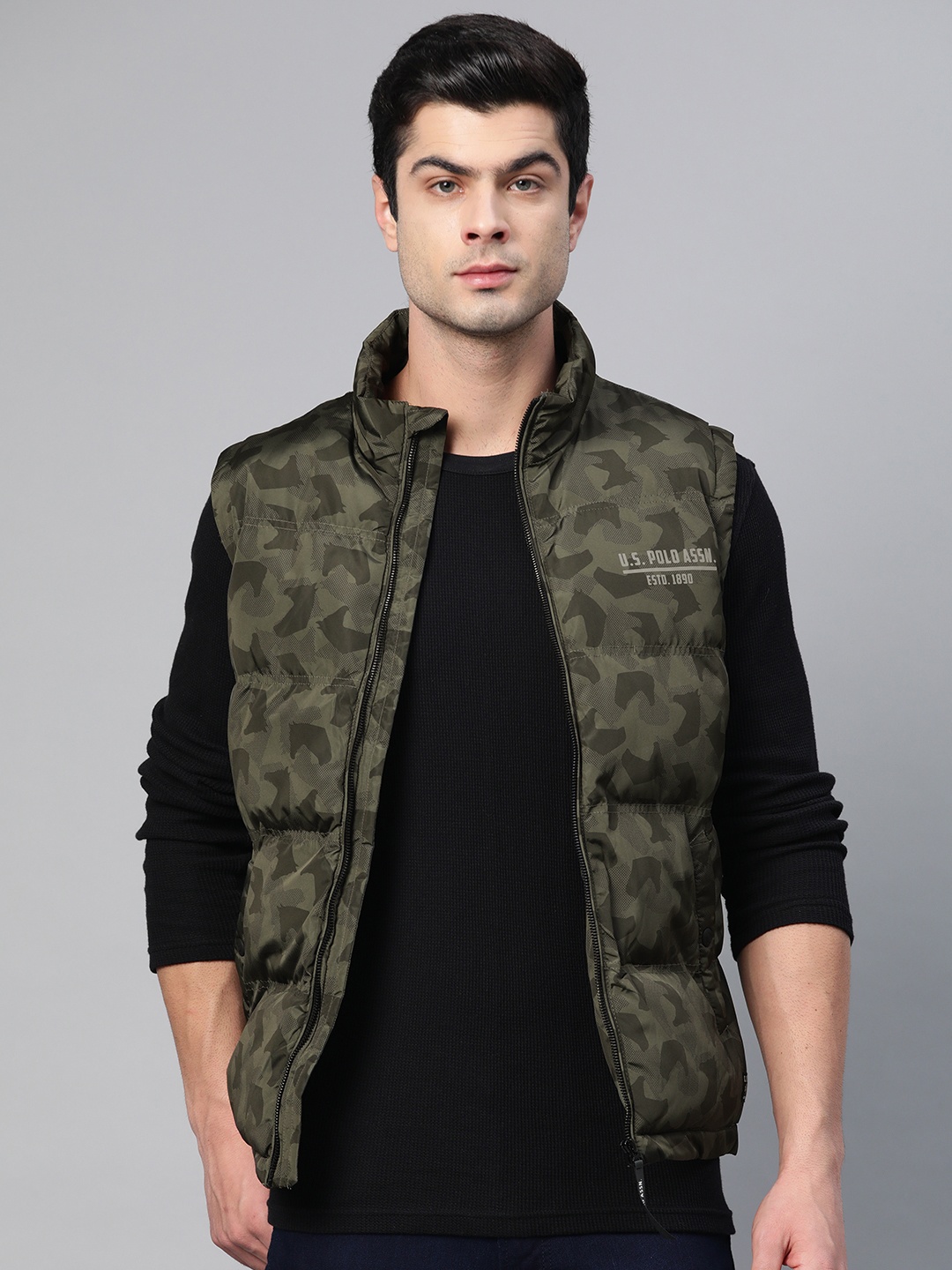 

U.S. Polo Assn. Denim Co. Men Olive Green Camouflage Print Padded Jacket