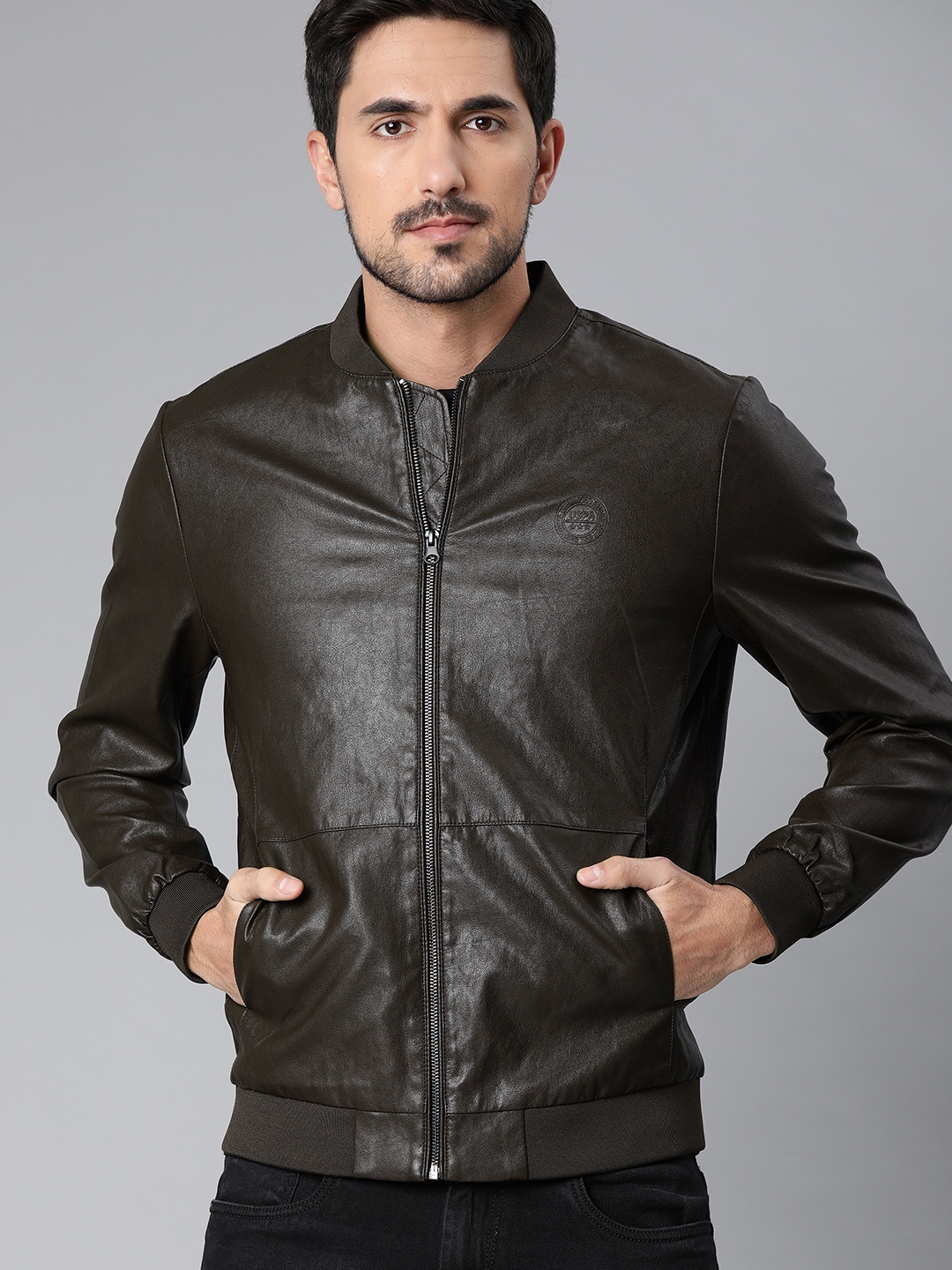 

U.S. Polo Assn. Men Brown Solid Bomber Jacket