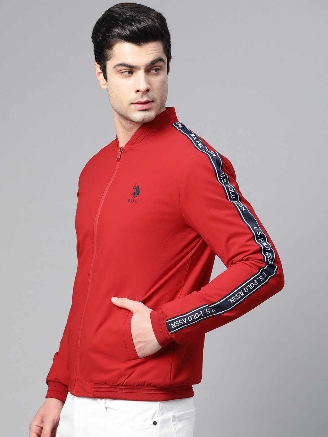 

U.S. Polo Assn. Men Red Solid Bomber Jacket