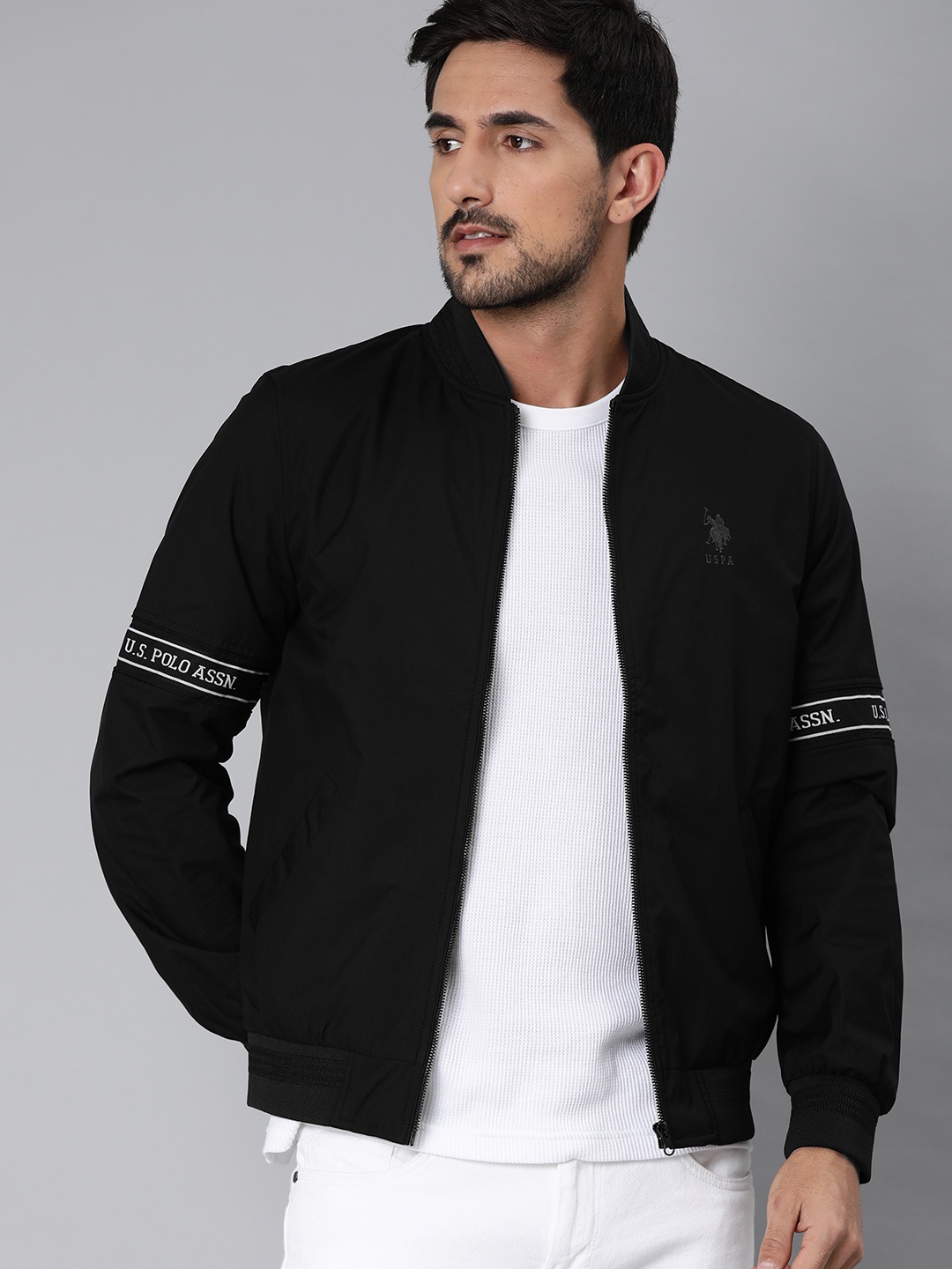 

U.S. Polo Assn. Men Black Solid Bomber Jacket