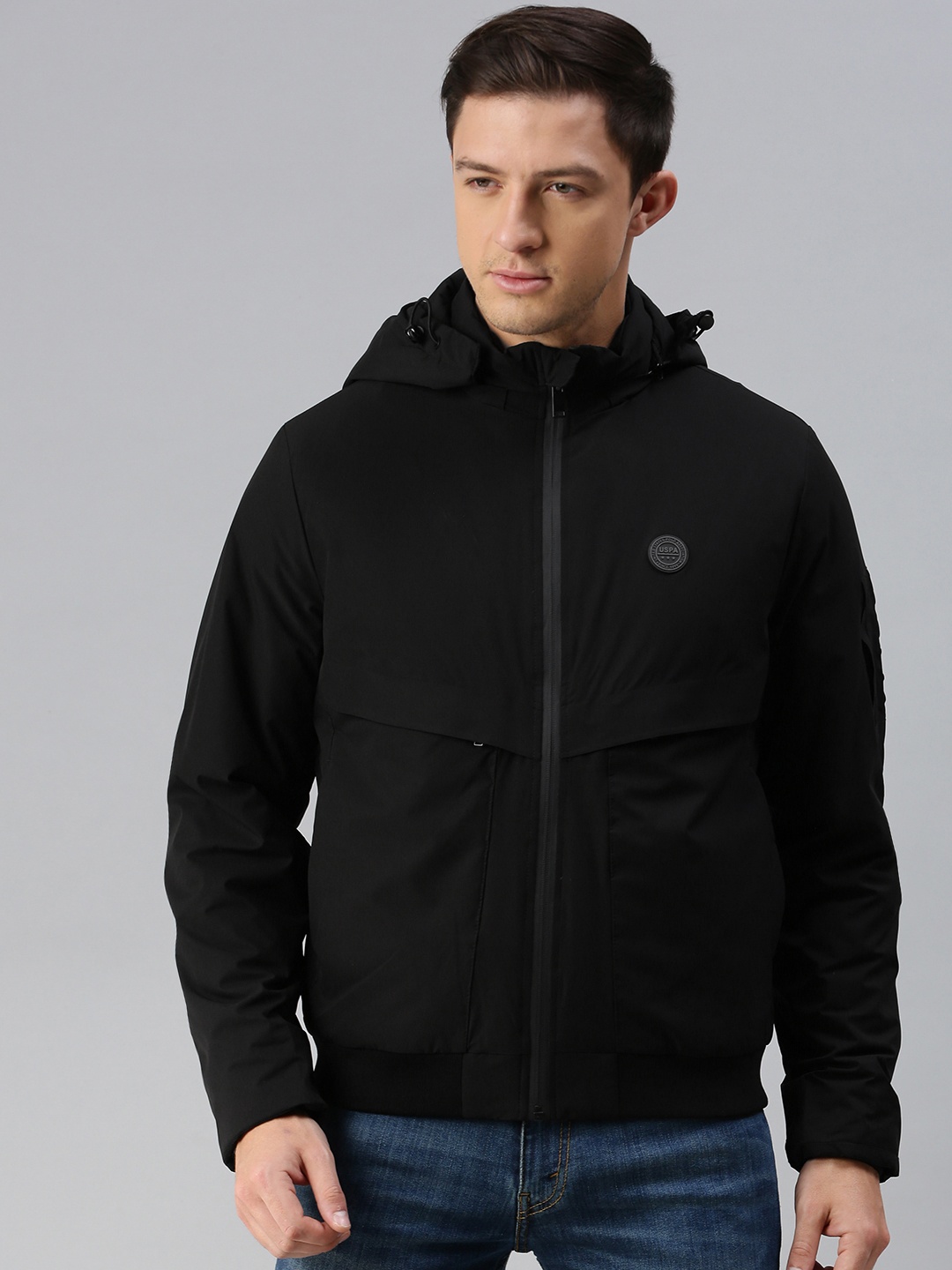 

U S Polo Assn Men Black Solid Bomber Jacket
