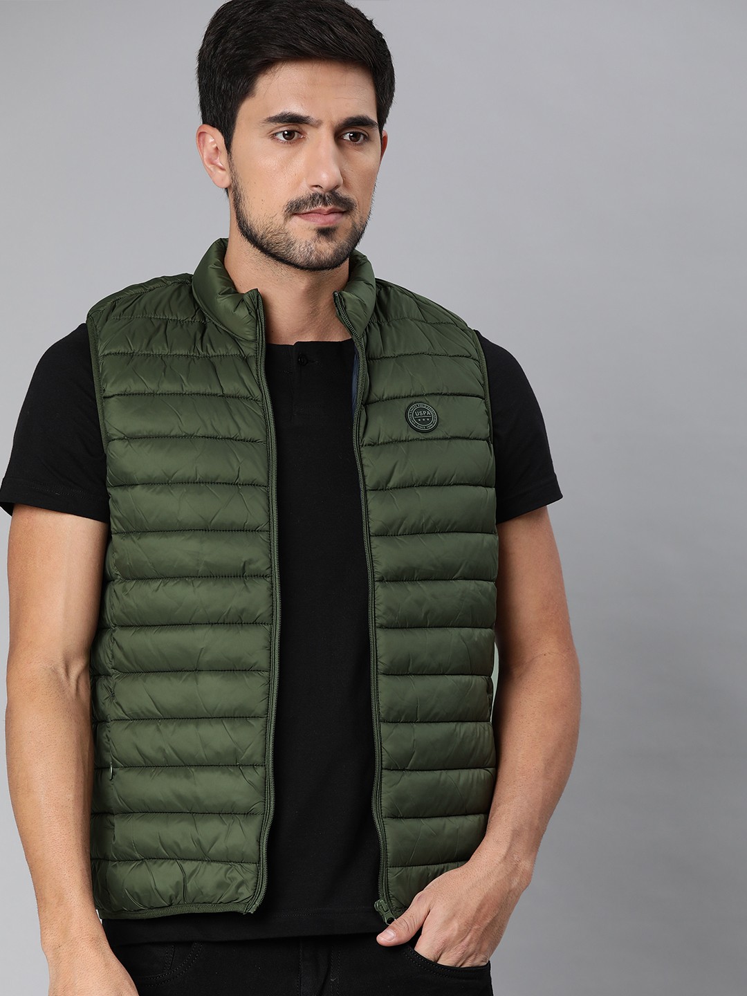 

U.S. Polo Assn. Men Olive Green Solid Puffer Jacket