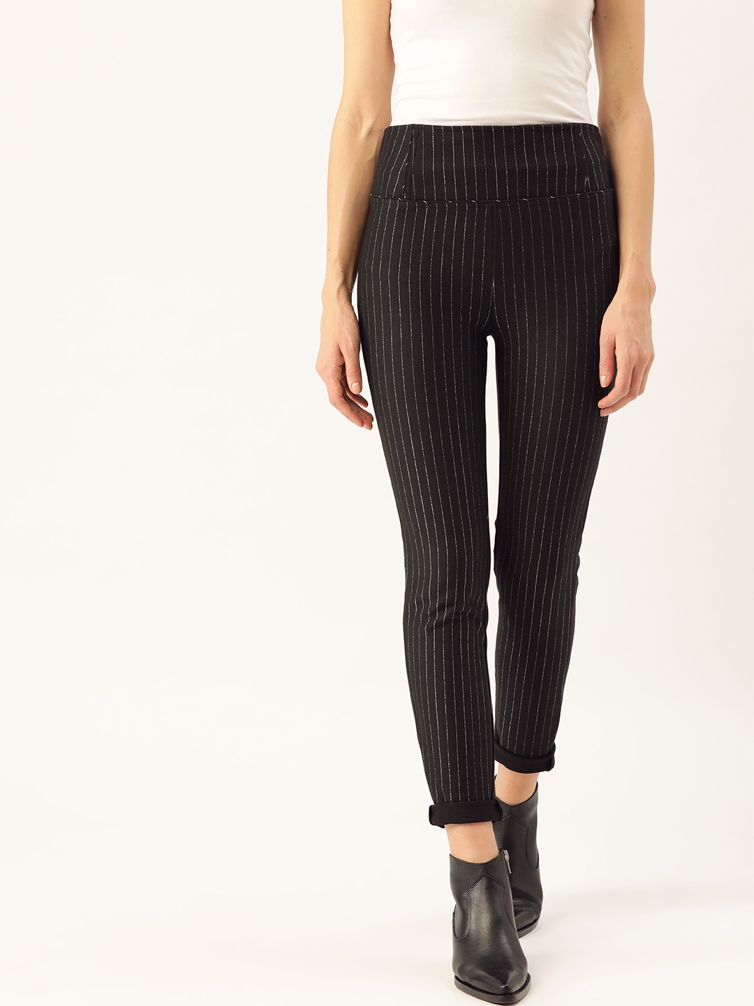 

WISSTLER Women Black & Silver Striped Treggings