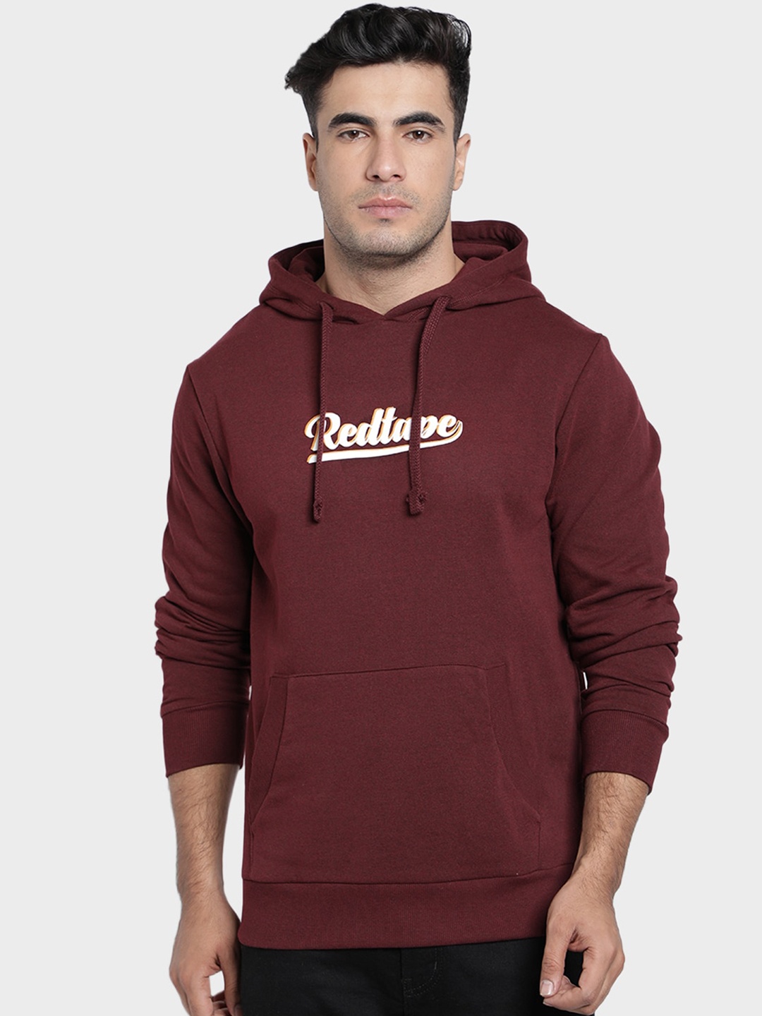 

Red Tape Men Maroon & Off-White Printed Hooded Sweatshirt