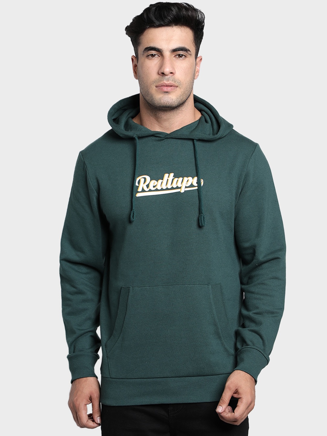 

Red Tape Men Green Printed Hooded Sweatshirt