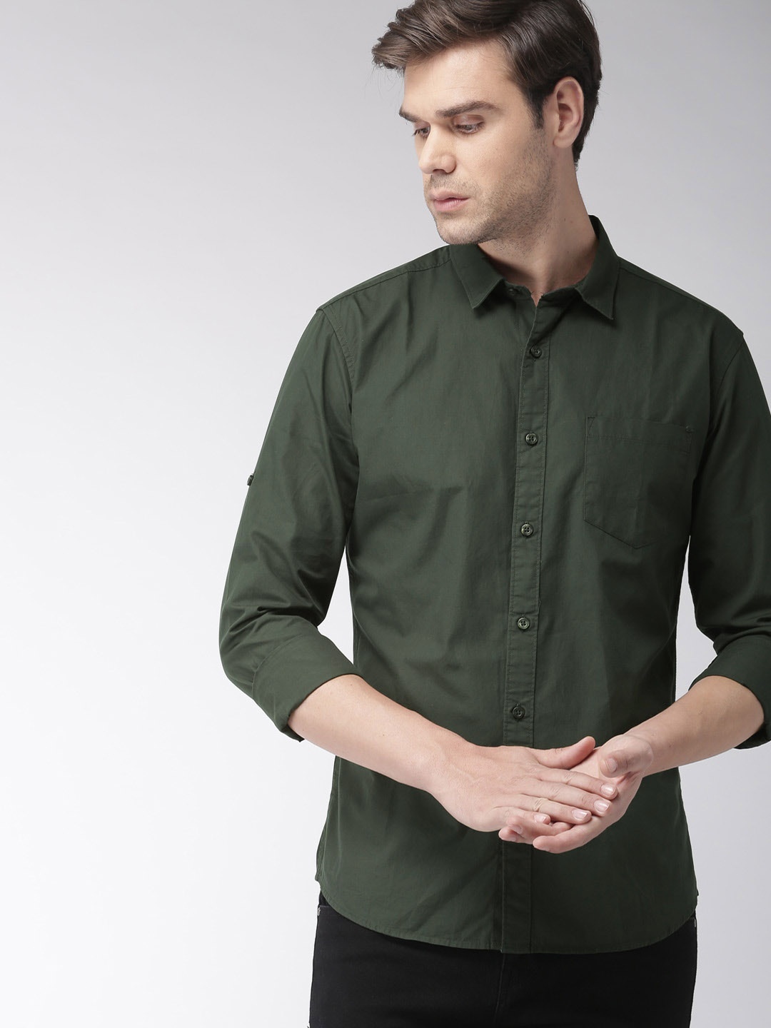 

Highlander Men Green Solid Regular Fit Casual Shirt