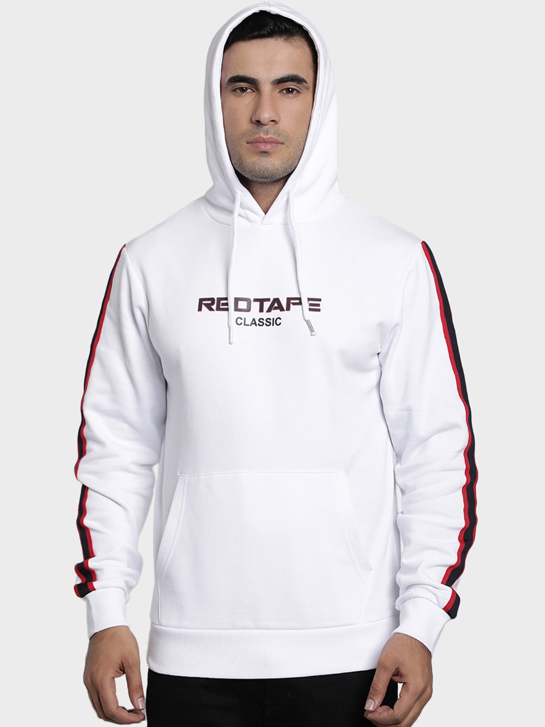 

Red Tape Men White Printed Hooded Sweatshirt