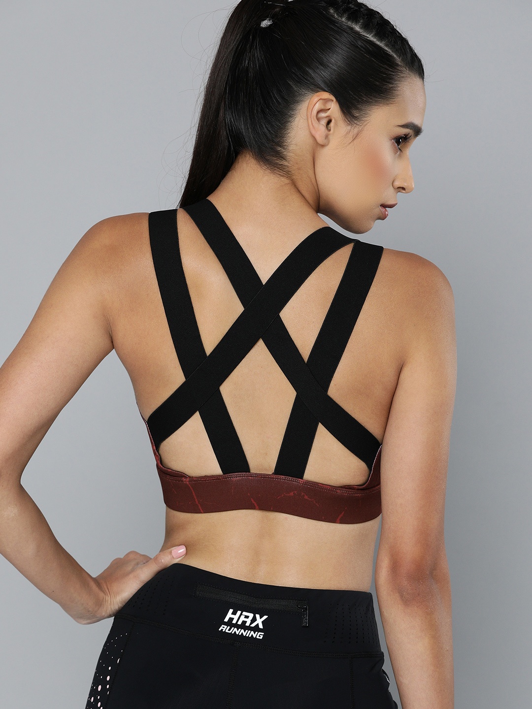 

HRX By Hrithik Roshan Women Deepest Red,Aurora Red AOP Rapid-Dry Antimicrobial Running Sports Bra, Maroon