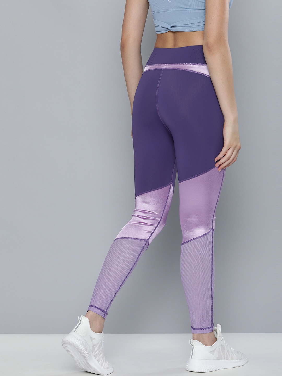 

HRX By Hrithik Roshan Women Deep Wisteria Colourblock Skinny Fit Rapid-Dry Antimicrobial Training Tights, Purple