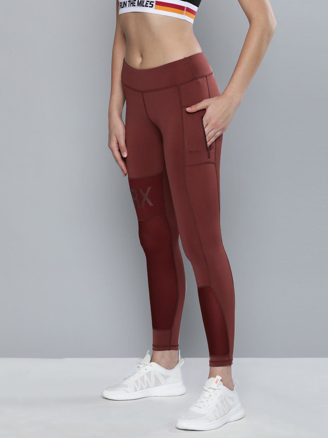 

HRX By Hrithik Roshan Women Deepest Red Solid Skinny Fit Rapid-Dry Antimicrobial Running Tights, Maroon