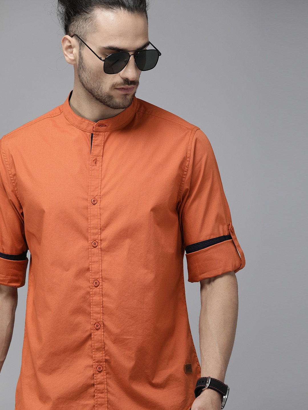 

Roadster Men Orange Solid Pure Cotton Casual Shirt