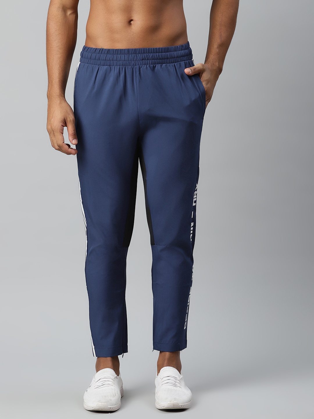 

HRX By Hrithik Roshan Men Navy Blue Slim Fit Rapid-Dry Antimicrobial Training Track Pants