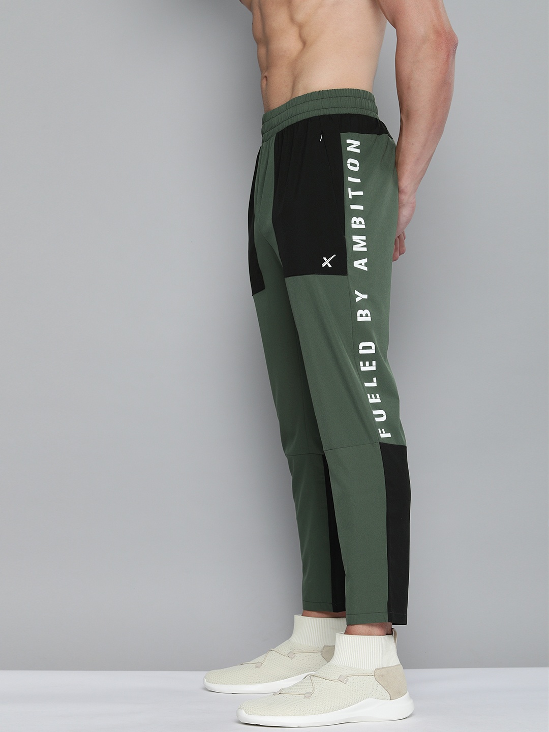 

HRX By Hrithik Roshan Men Kombu Green Colourblock Slim Fit Rapid-Dry Antimicrobial Training Track Pants