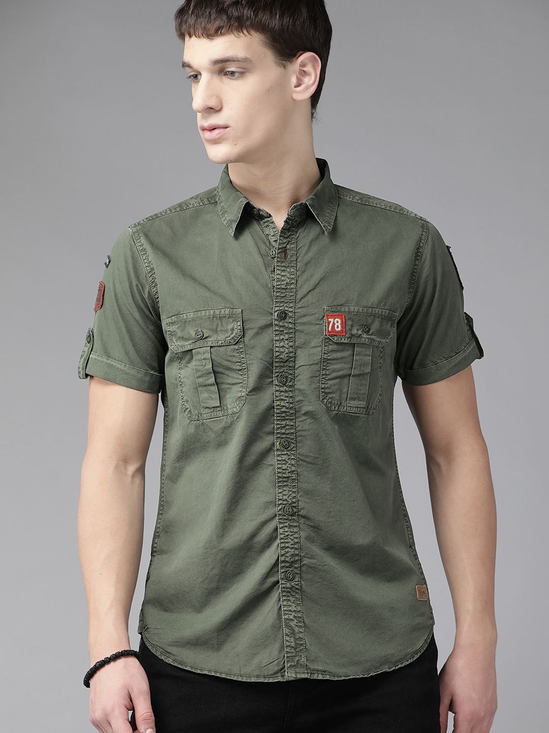 

Roadster Men Olive Green Pure Cotton Regular Fit Solid Casual Shirt