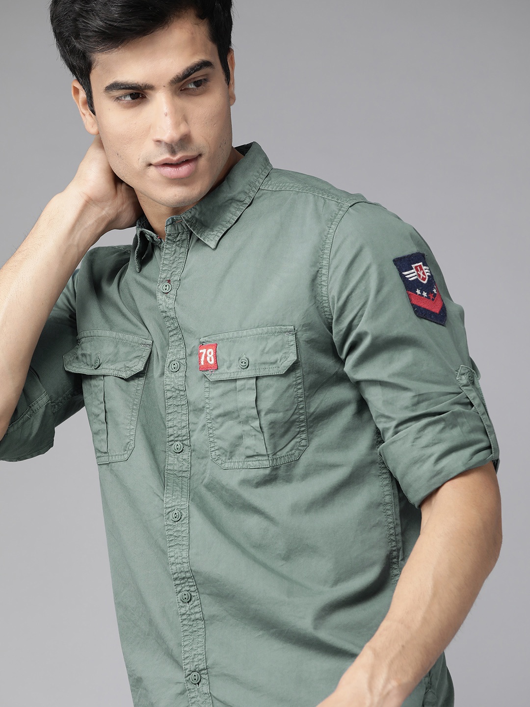 

Roadster Men Green Pure Cotton Regular Fit Solid Sustainable Casual Shirt