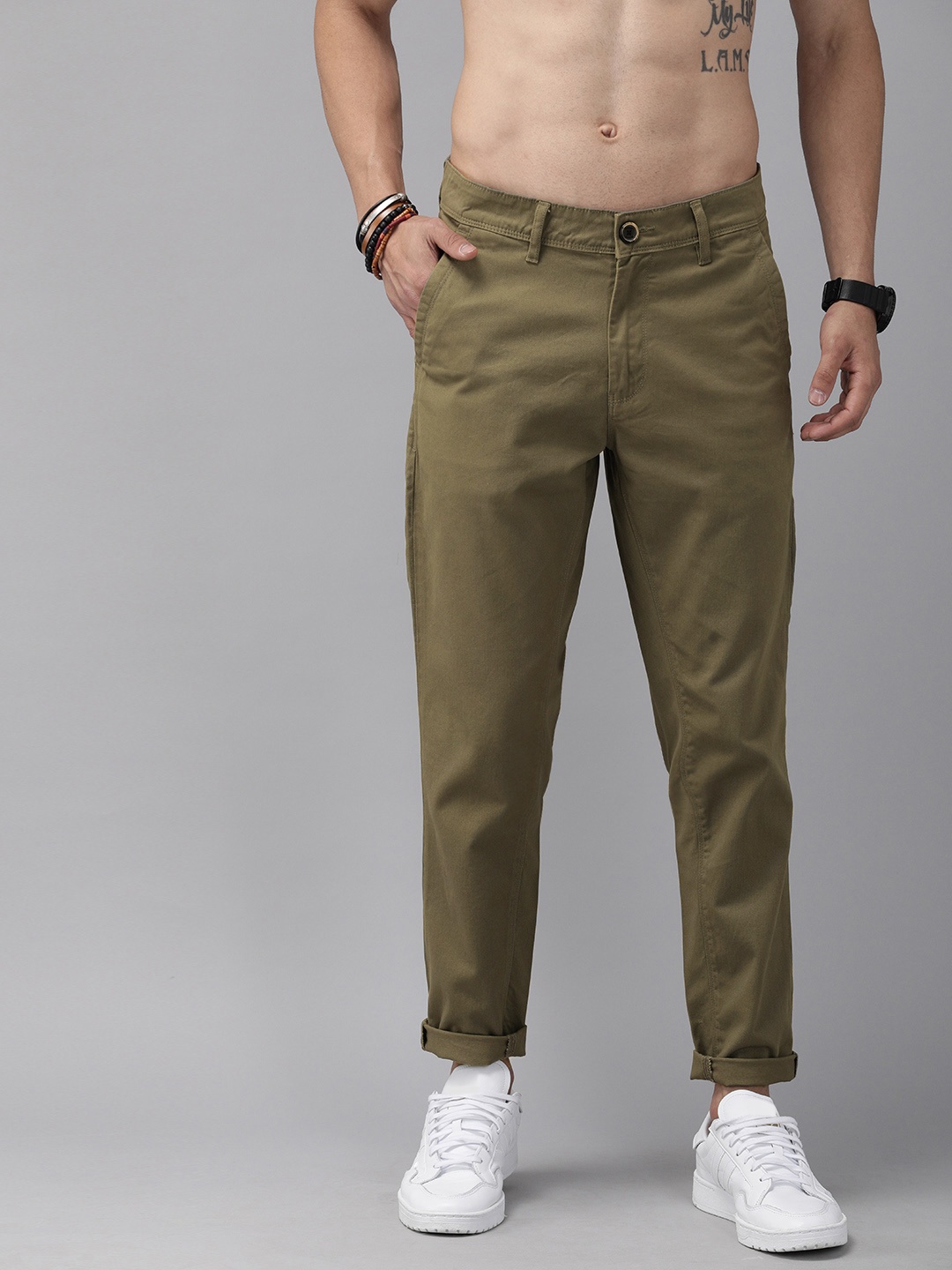 

Roadster Men Khaki Brown Regular Fit Solid Regular Trousers