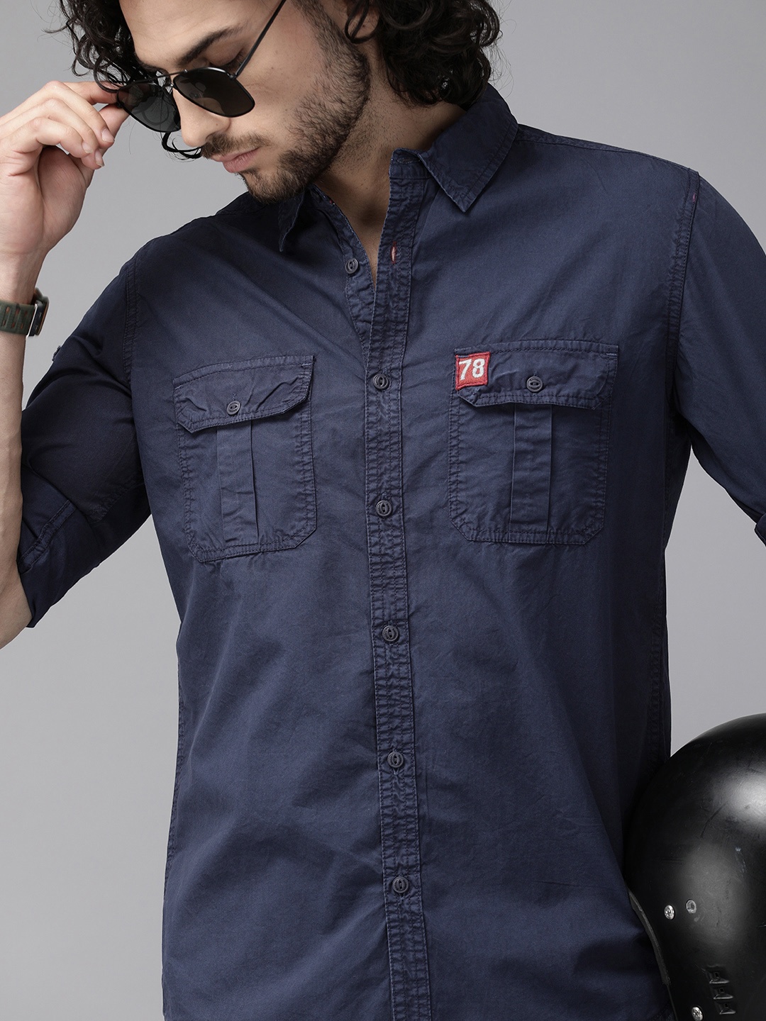 

Roadster Men Fast & Furious Navy Blue Badge Shirt