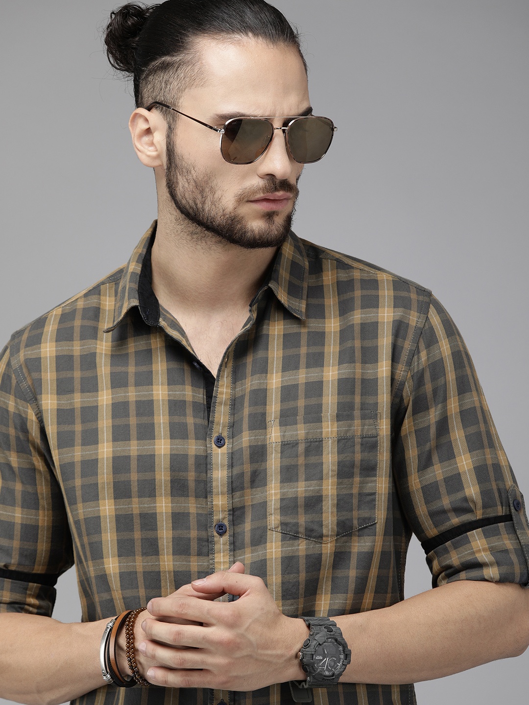 

Roadster Men Grey Tartan Checks Checked Casual Shirt
