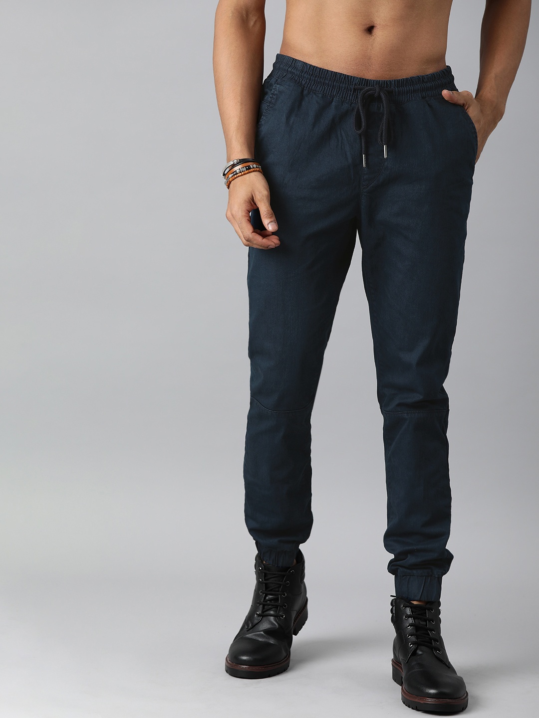 

Roadster Men Navy Blue Solid Adex Twill Joggers Trousers