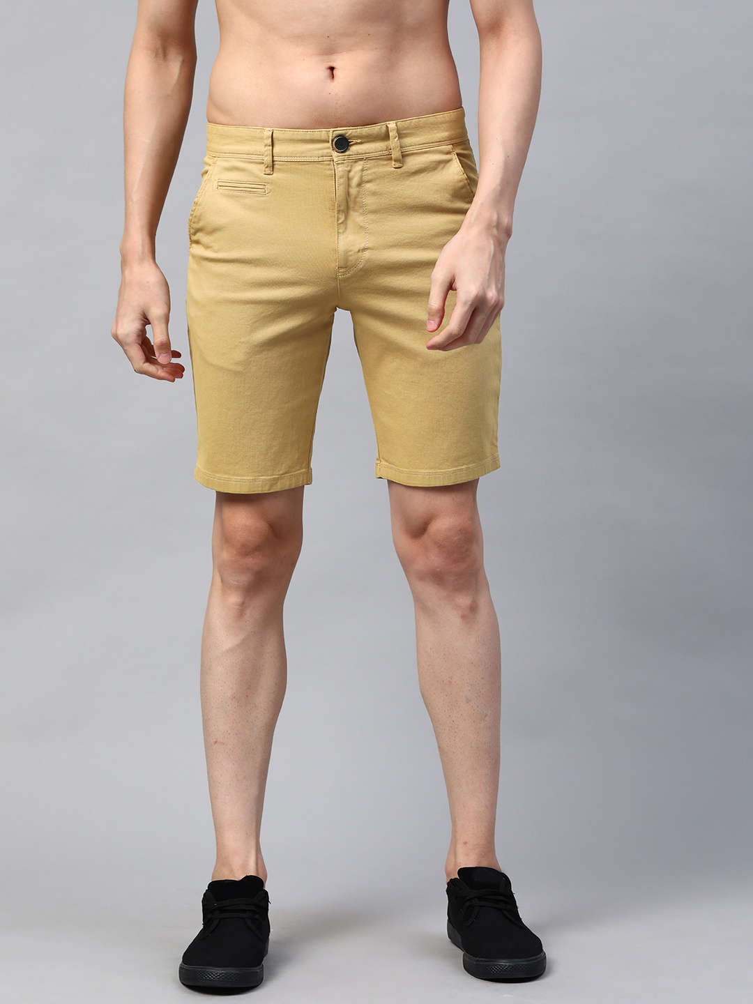 

Roadster Men Khaki Mid-Rise Solid Regular Shorts