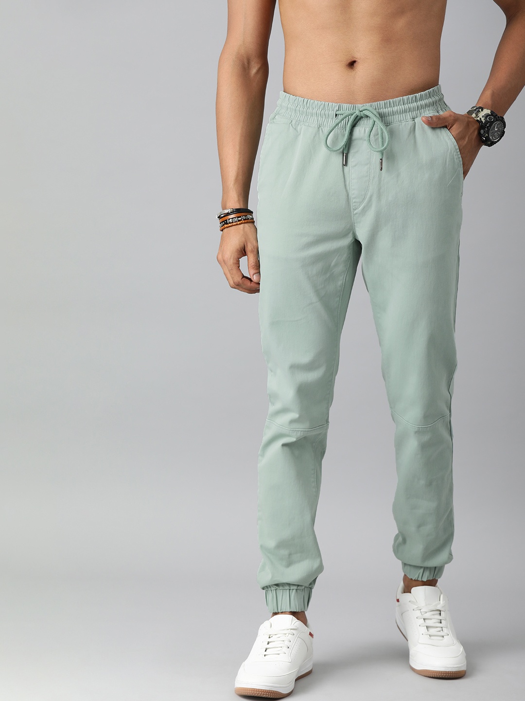 

Roadster Men Blue Solid Adex Twill Joggers Trousers