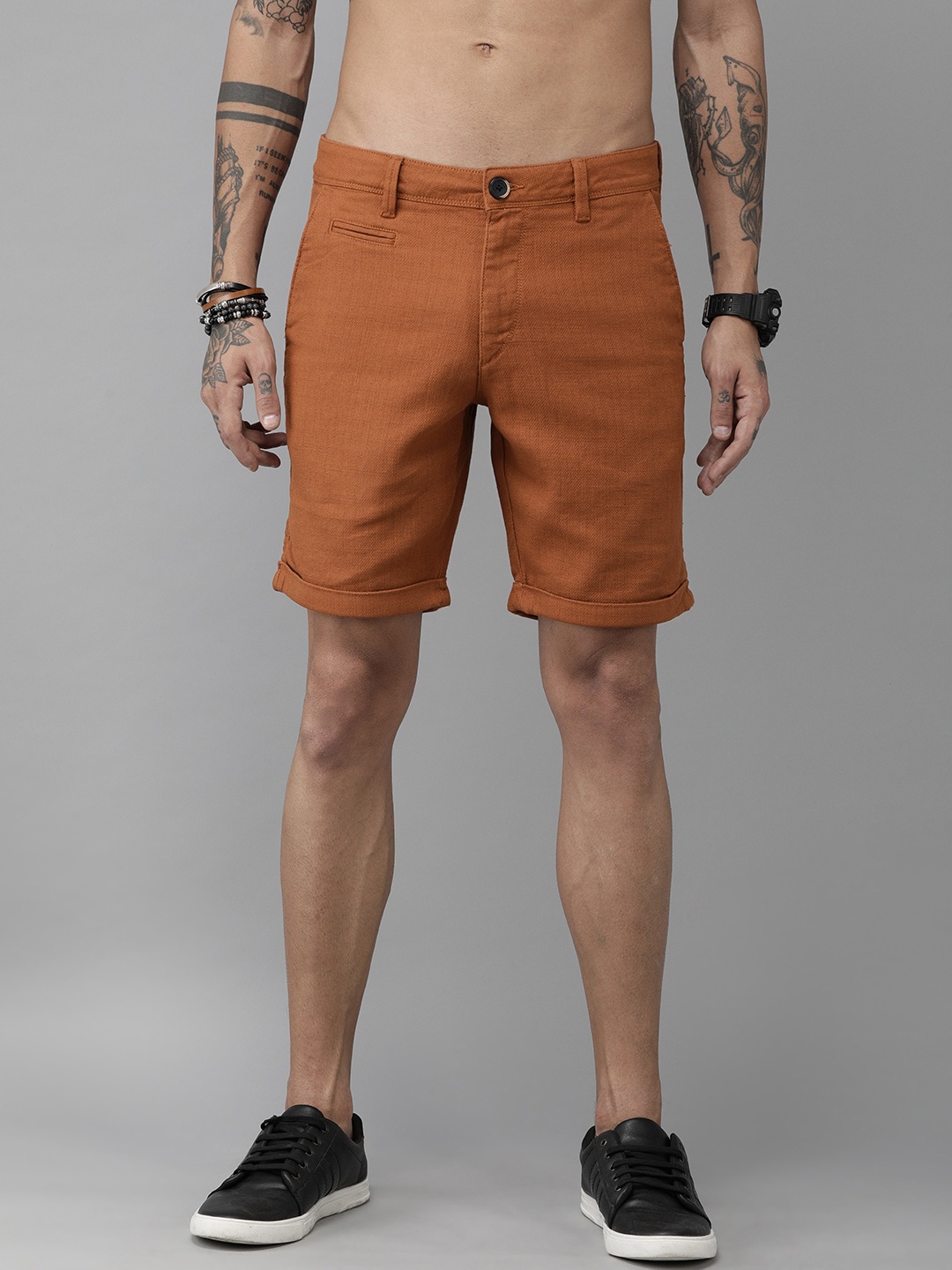 

Roadster Men Brown Solid Pure Cotton Regular Shorts