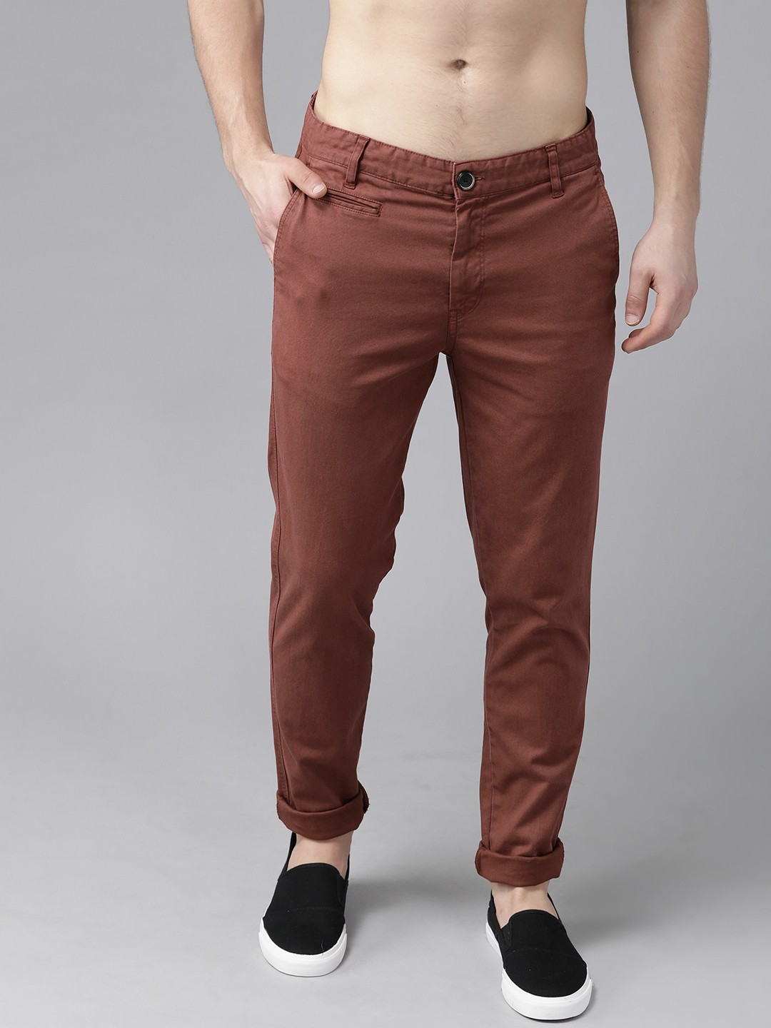 

Roadster Men Rust Brown Regular Fit Solid Regular Trousers