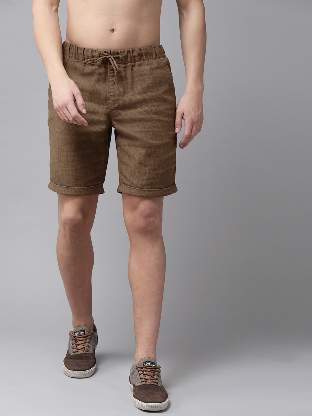 

Roadster Men Mustard Brown Solid Pure Cotton Regular Fit Shorts