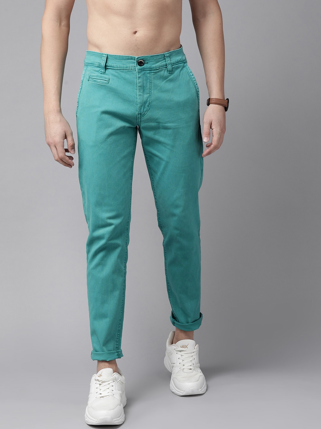 

Roadster Men Turquoise Blue Tapered Fit Chinos Trousers