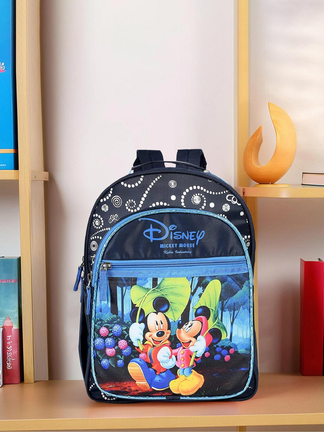 Kuber Industries Kids Navy Blue Disney Mickey Minnie Mouse Backpack
