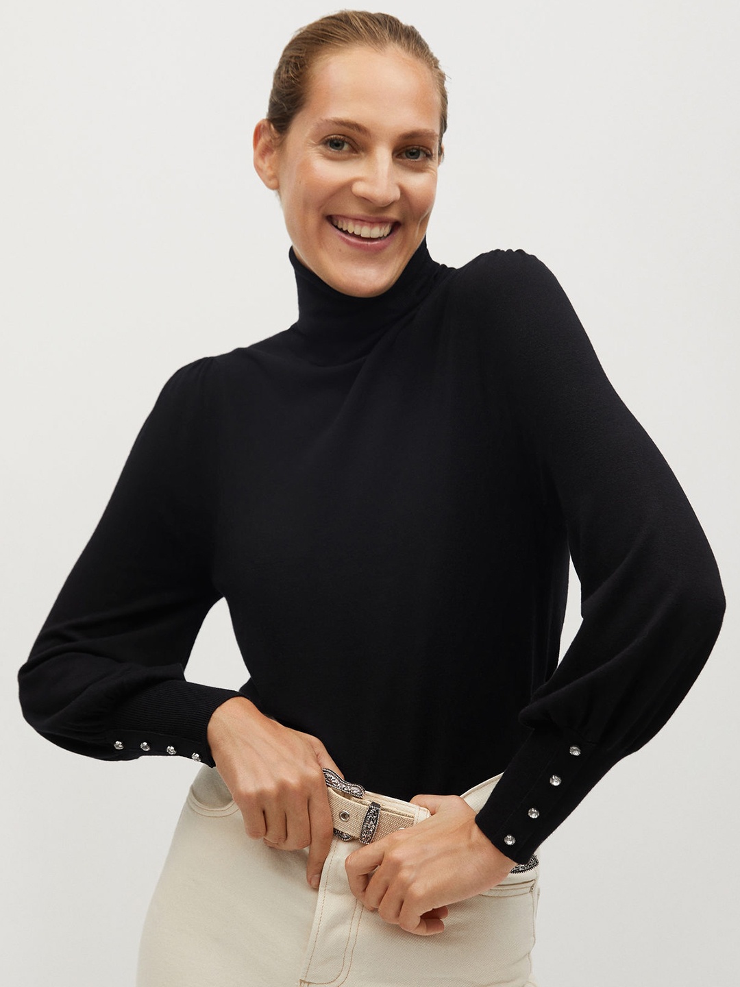 

MANGO Women Black Solid Pullover Sweater