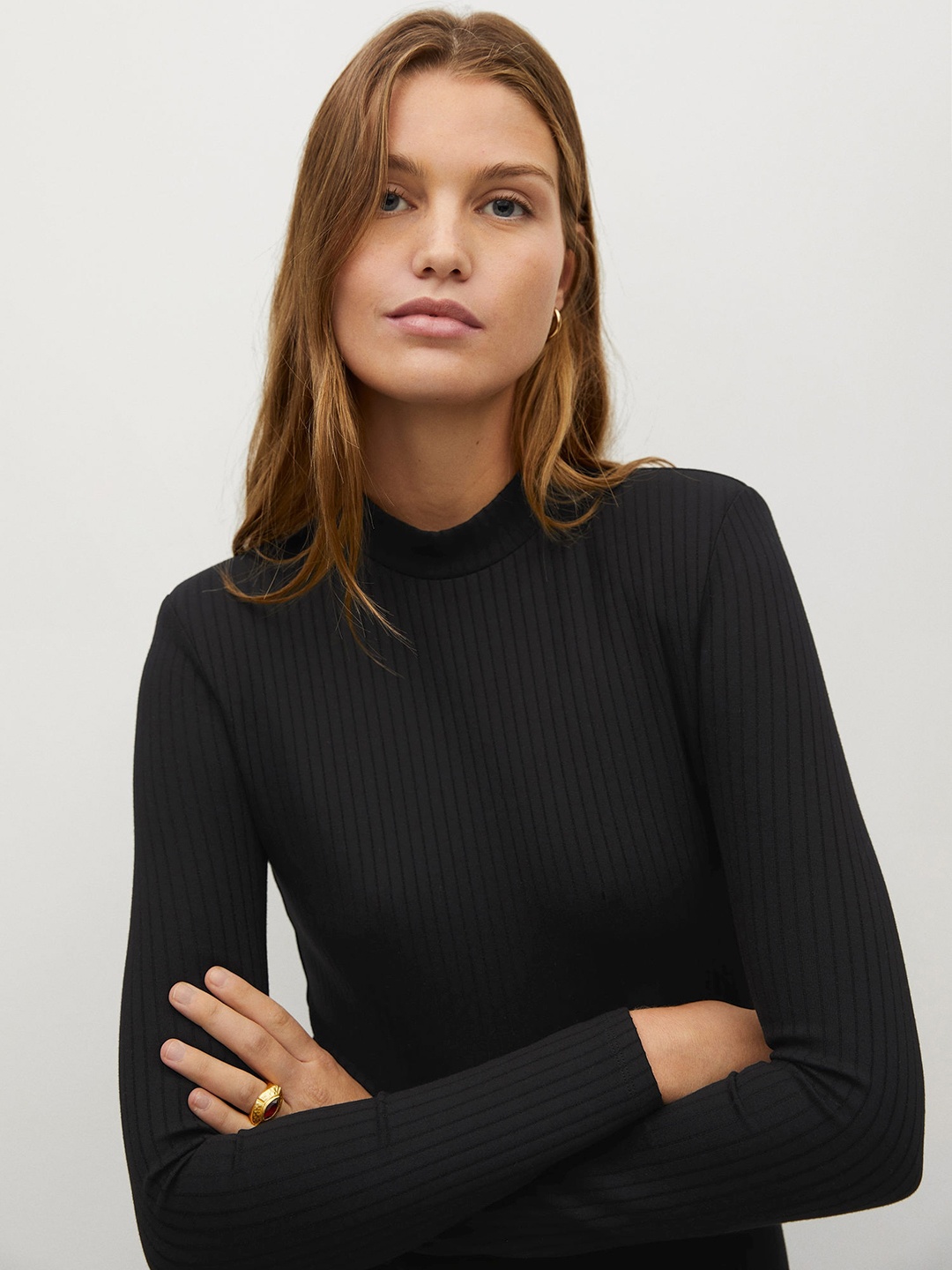

MANGO Women Black Ribbed Bodycon Dress