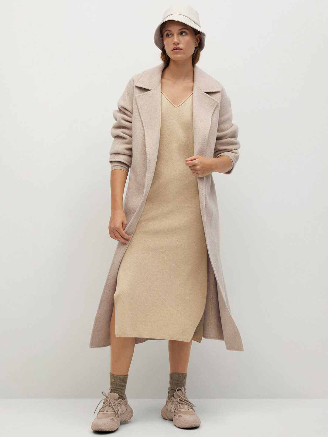 

MANGO Women Beige Sustainable Solid Jumper Dress