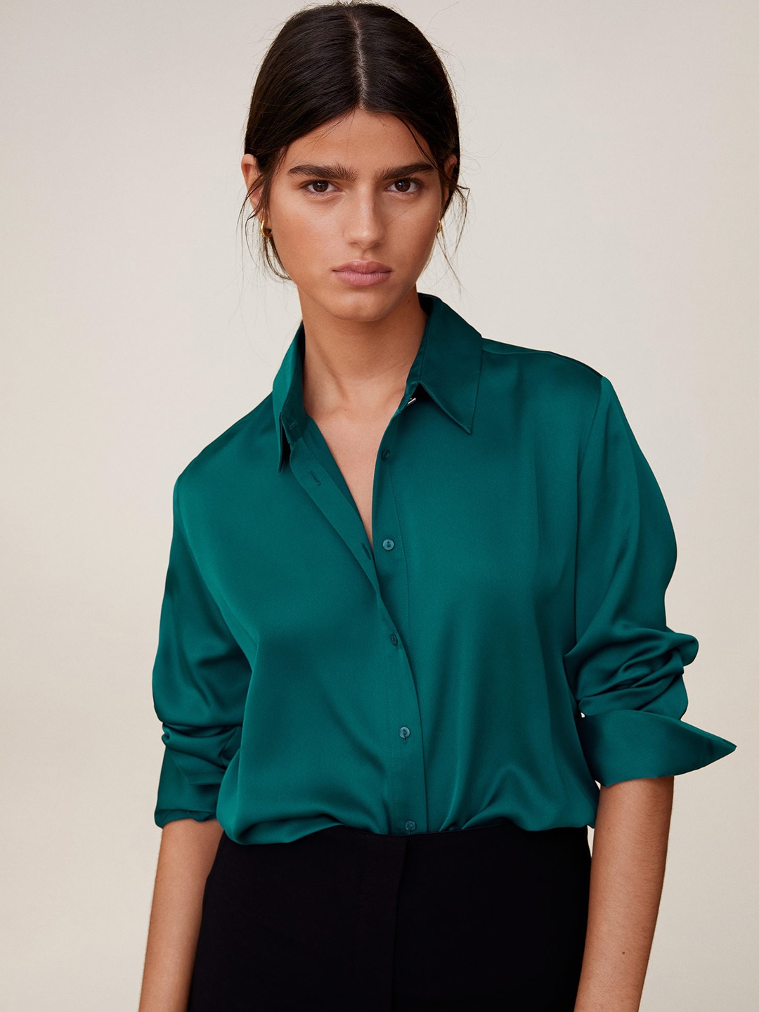 

MANGO Women Teal Regular Fit Solid Casual Shirt