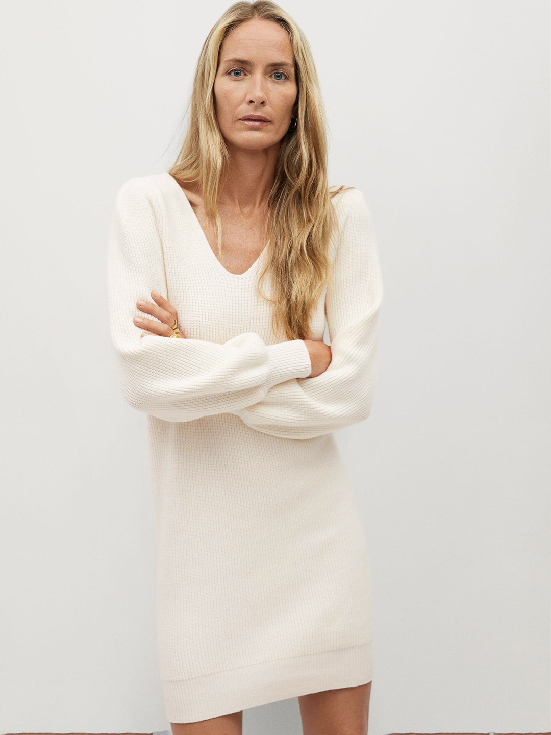 

MANGO Women White Solid Jumper Dress