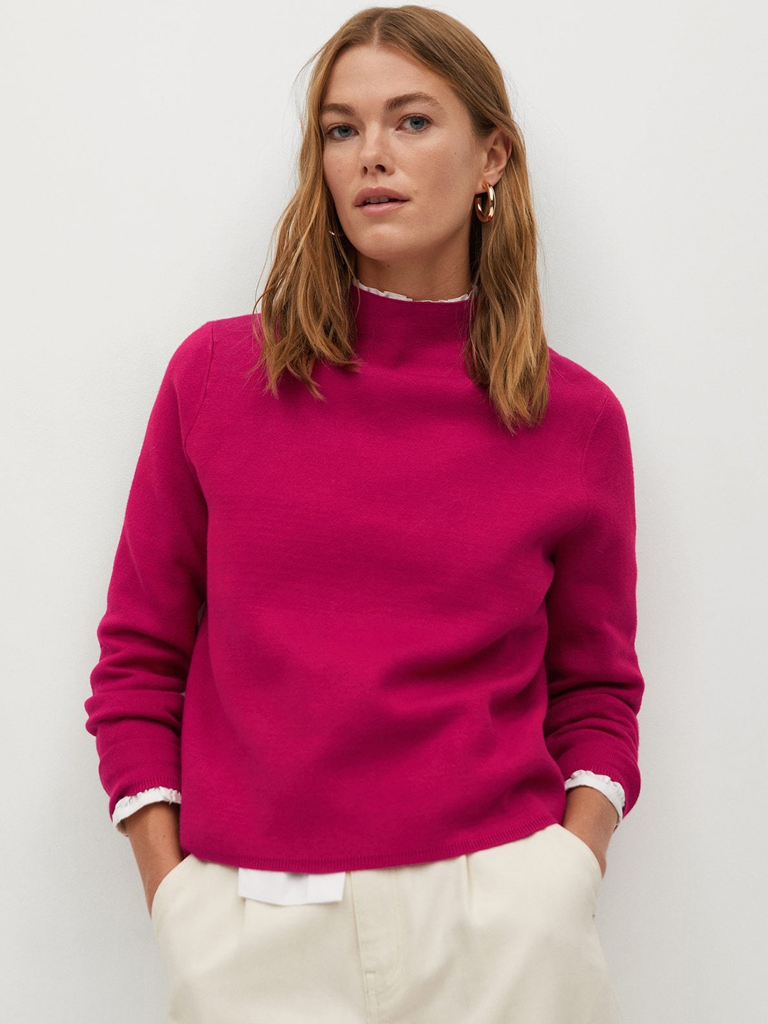 

MANGO Women Pink Solid Pullover Sweater