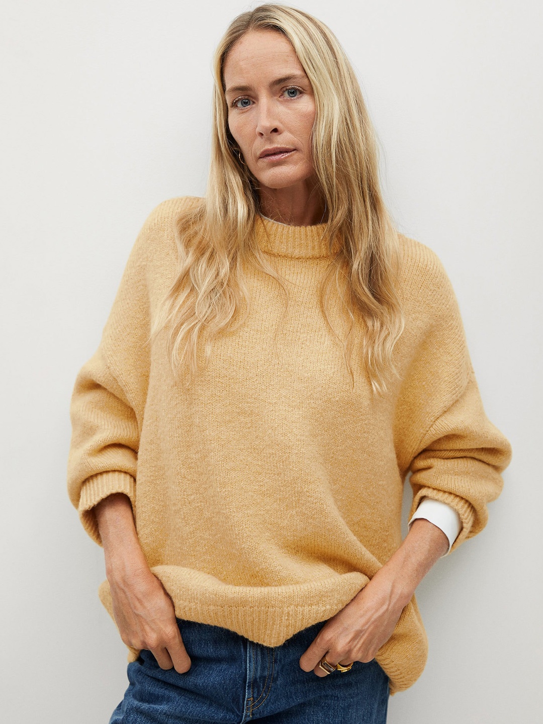 

MANGO Women Acrylic Yellow Solid Oversized Pullover Sweater