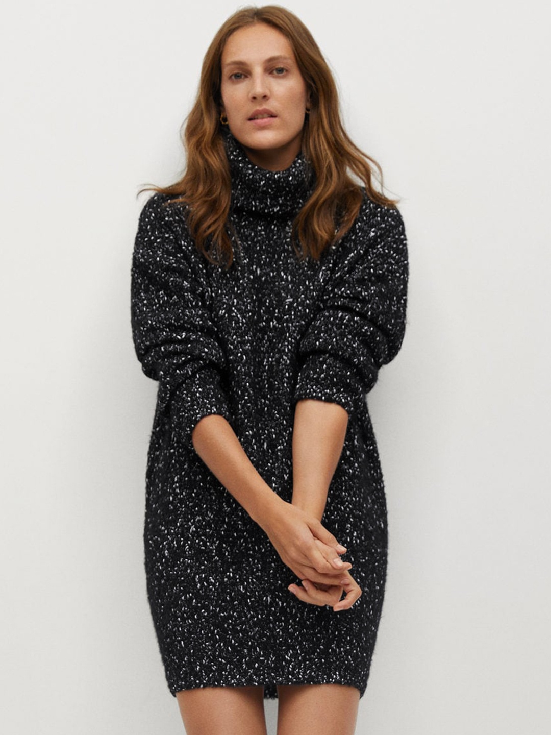 

MANGO Women Black Self Design Jumper Dress