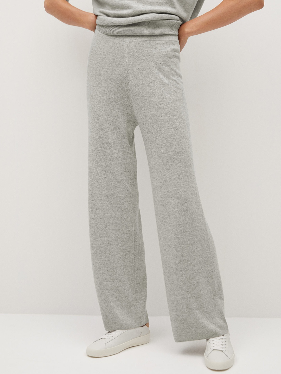 

MANGO Women Grey Melange Regular Fit Solid Sustainable Parallel Trousers