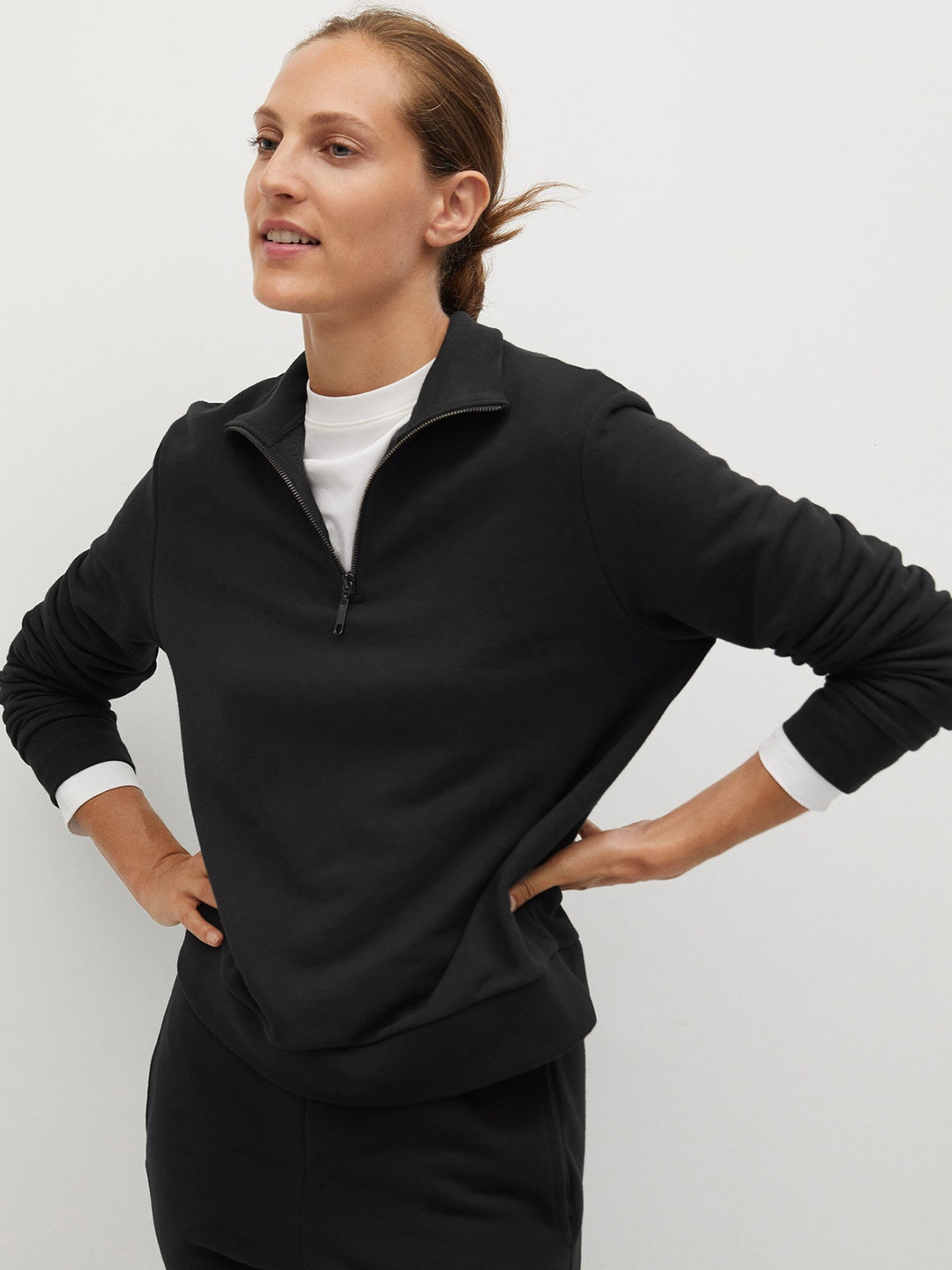 

MANGO Women Black Solid Sweatshirt