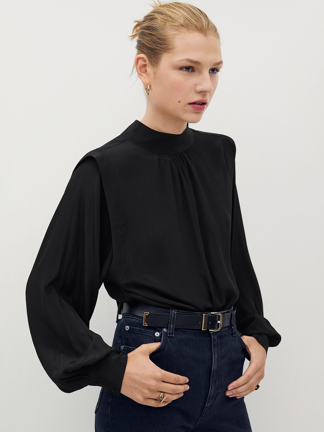 

MANGO Women Black Solid Top