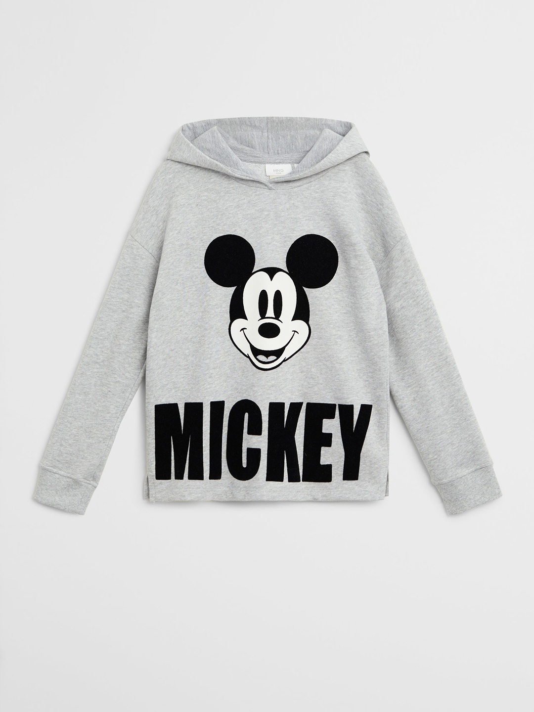 

Mango Kids Girls Grey Melange & Black Mickey Mouse Print Hooded Sweatshirt