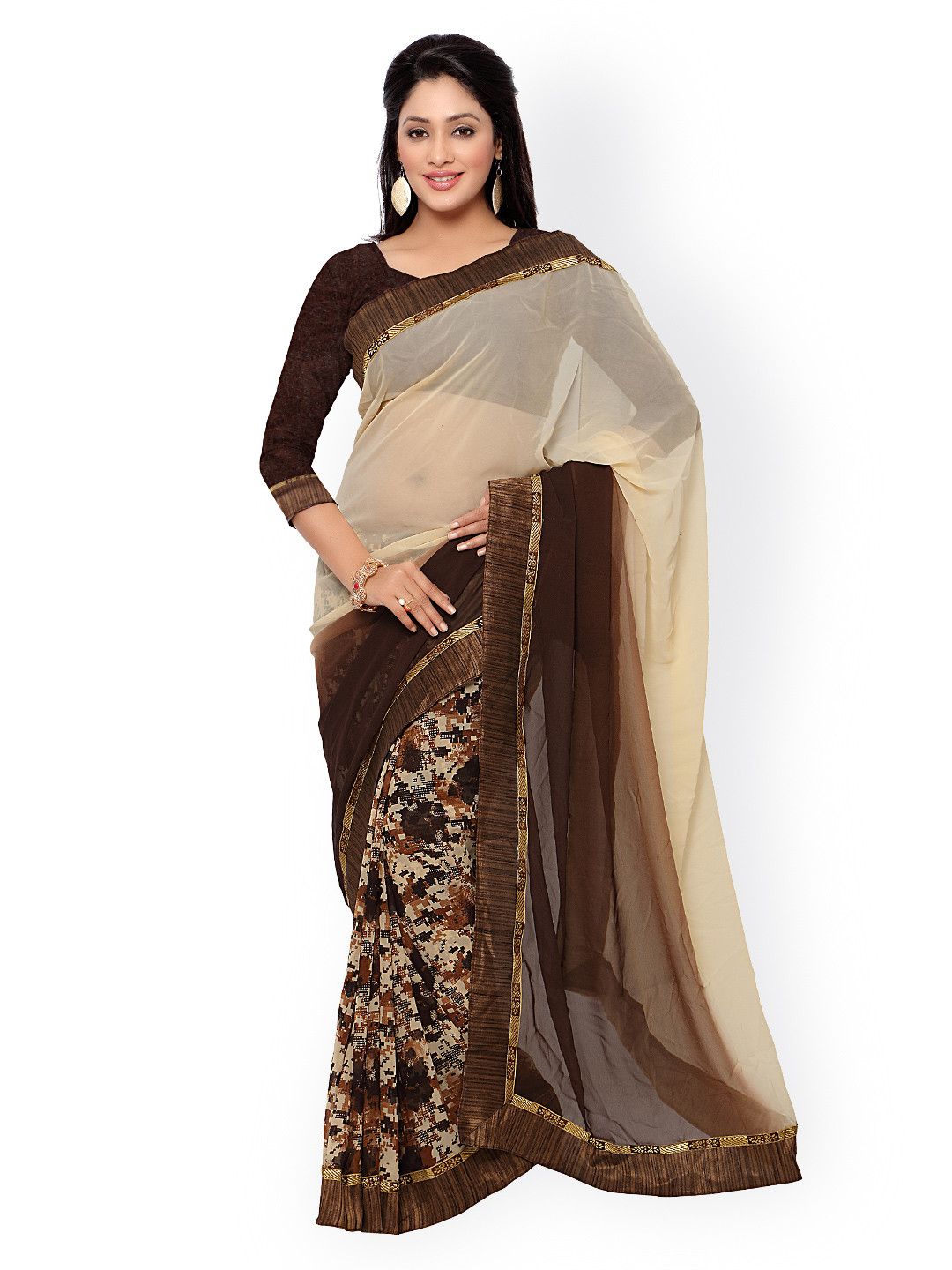

Kalista Beige & Brown Georgette Saree