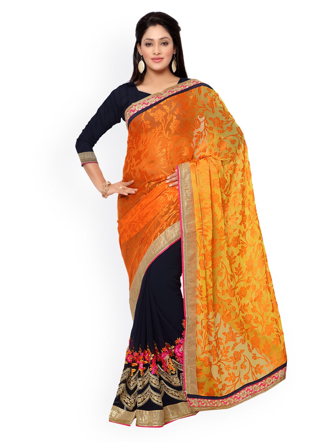 

Kalista Orange Brasso & Chiffon Embellished Saree