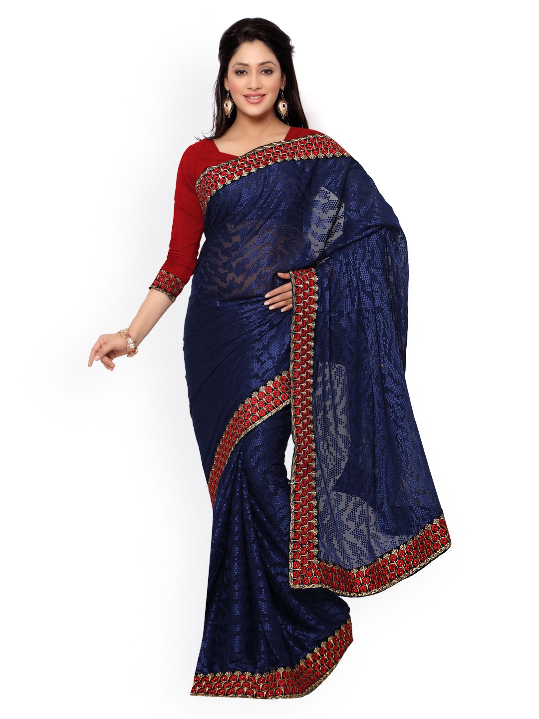 

Kalista Navy Brasso Embellished Saree, Navy blue