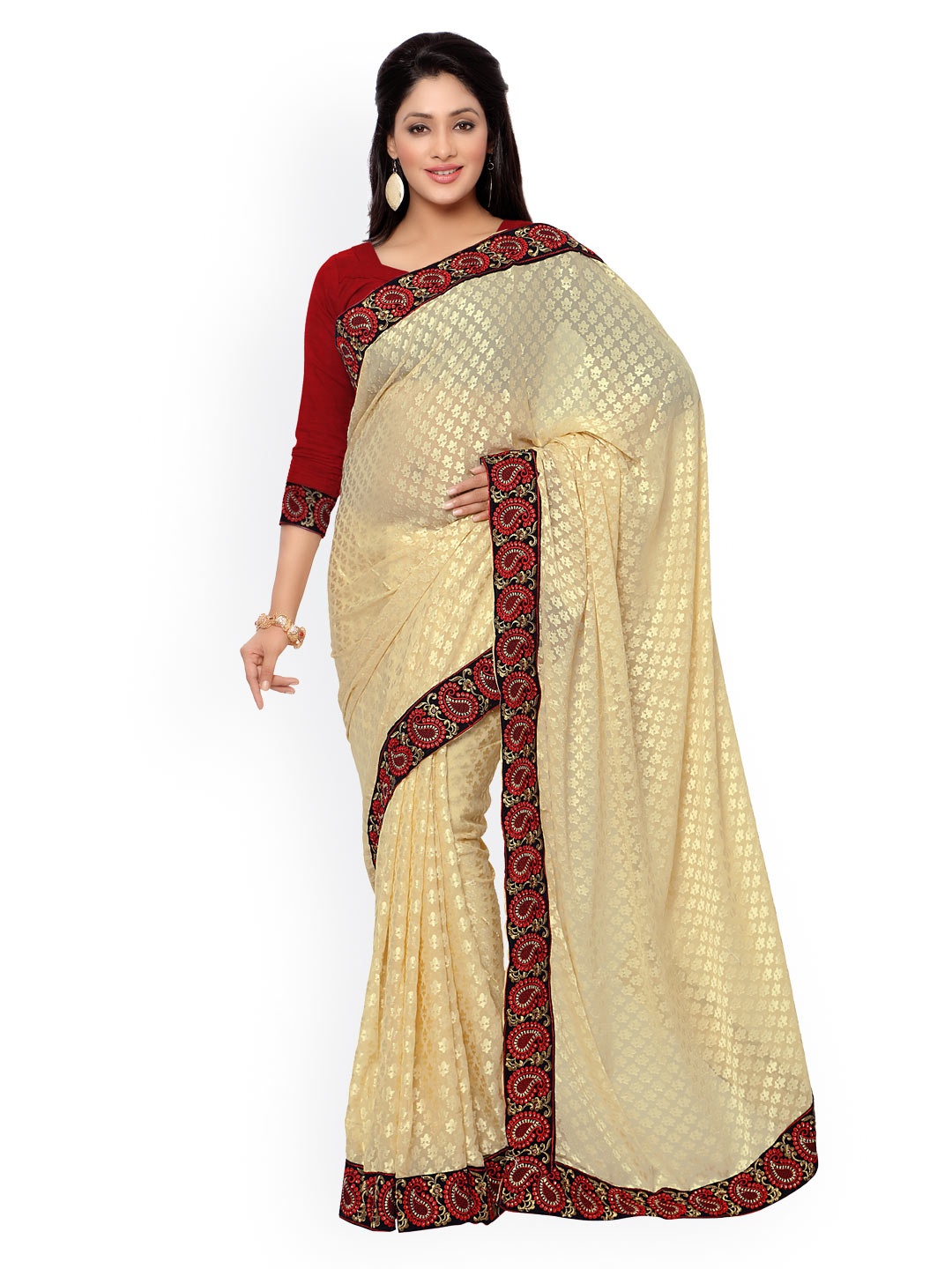 

Kalista Beige Brasso Embellished Saree