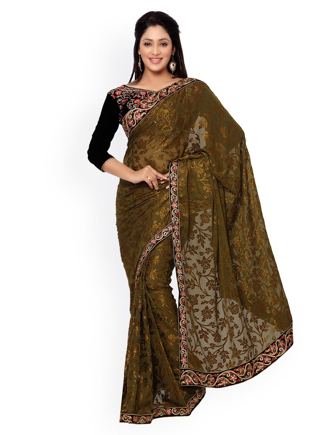 

Kalista Moss Green Brasso Embellished Saree