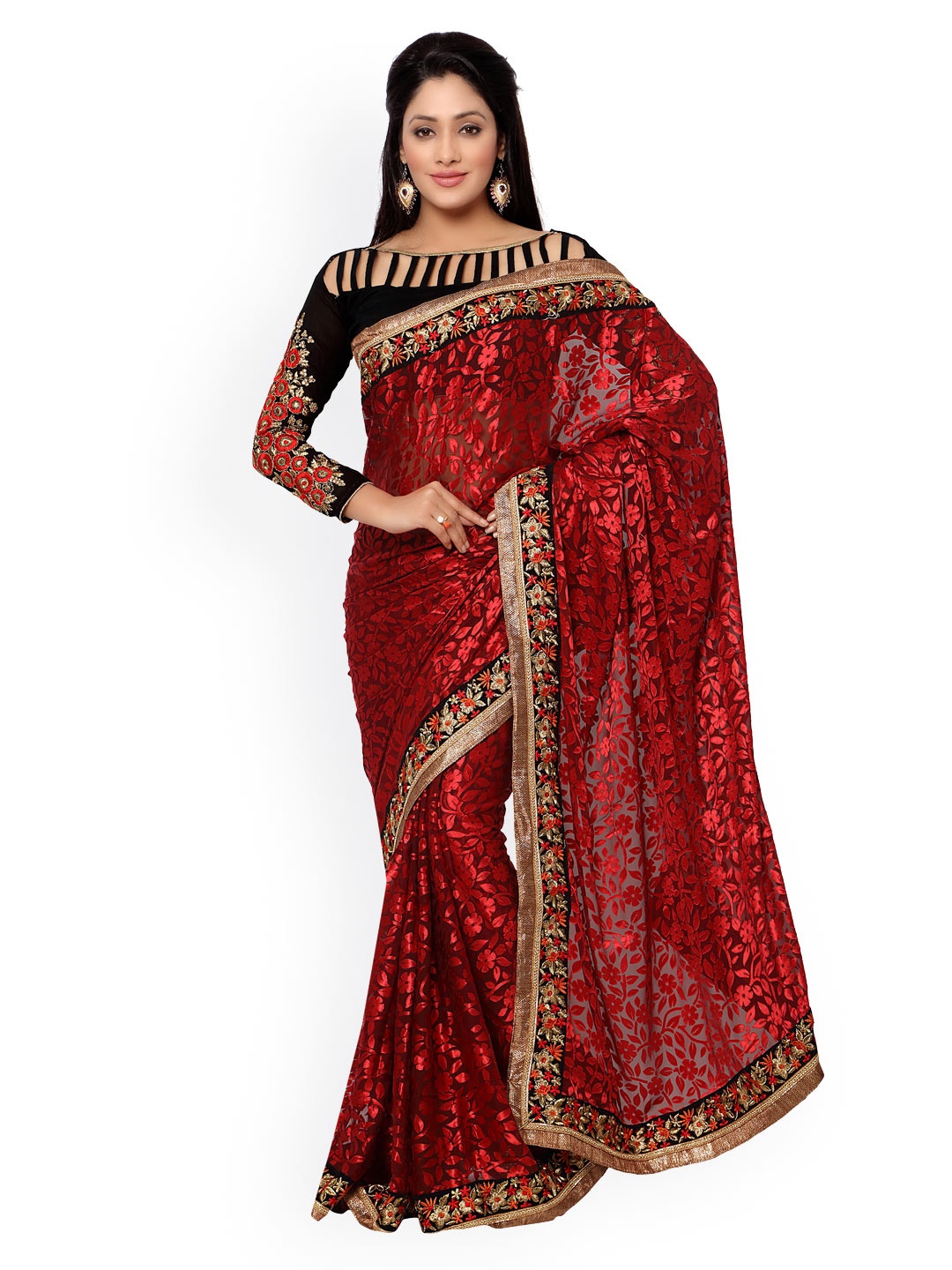 

Kalista Red Brasso Embellished Saree