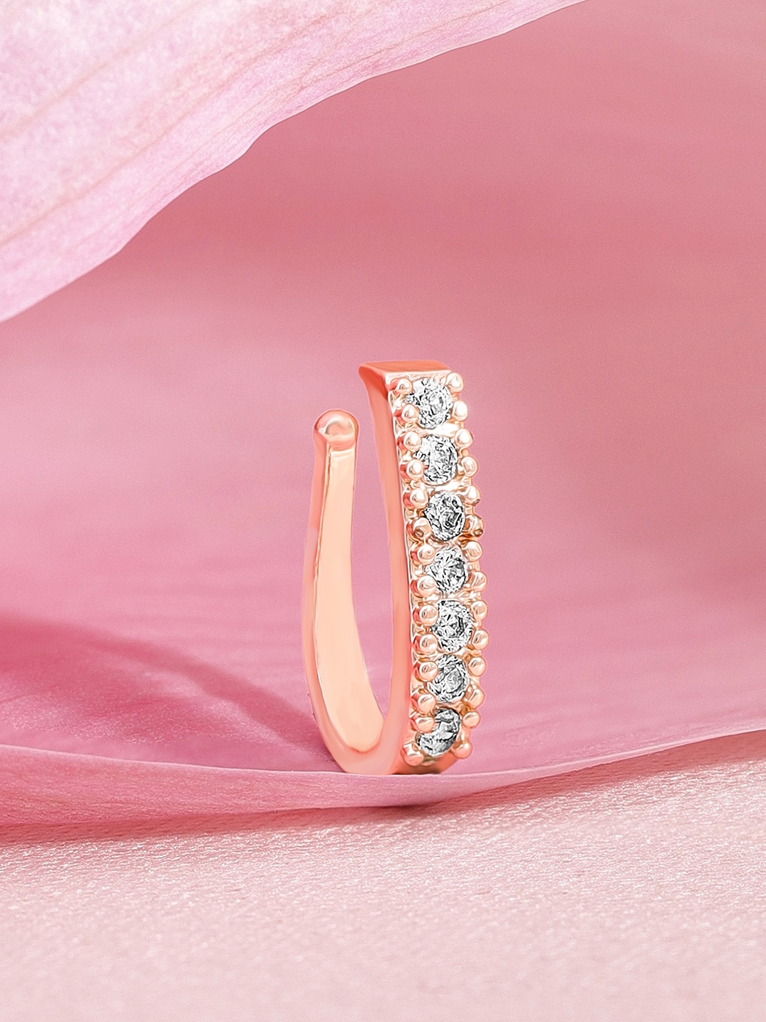 

Rubans Women Rose Gold-Plated White CZ-Studded Handcrafted Clip-On Nosepin